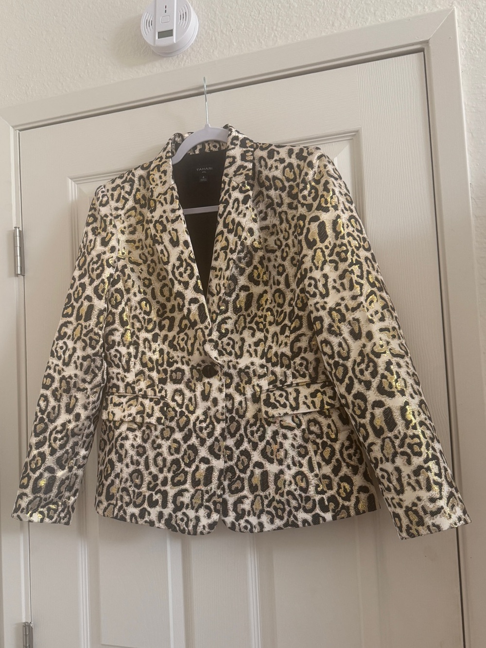 Tahari ASL Leopard Print Blazer in Black, Cream & Gold